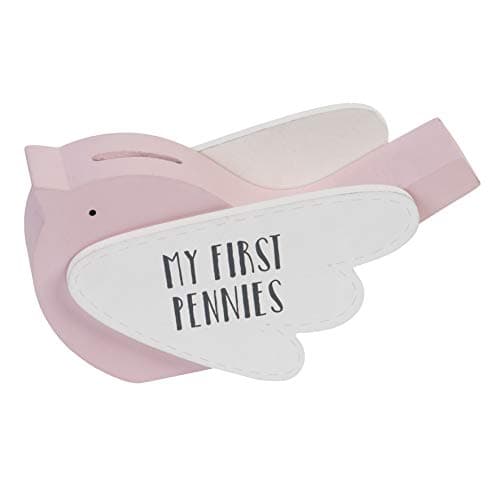 Image of Petit Cheri Pink Wooden Bird Money Savings Box Bank with Clear Section Behind Wing