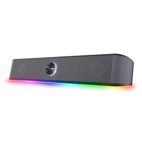 Image of Trust Gaming GXT 1619 Rhox RGB Illuminated Soundbar, PC Speakers, 12W Peak Power, USB Powered Sound Bar, 3.5mm Jack, Plug and Play, Stereo PC Soundbar for Desktop, Laptop, Computer – Black/Grey