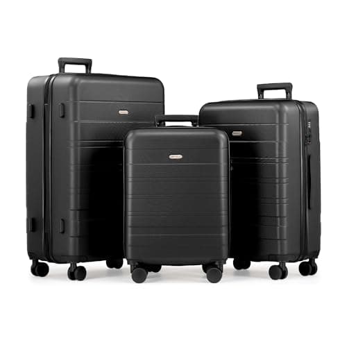 Image of VonHaus Suitcase Set - Black Luggage Set for Travel - 3 Piece Lightweight ABS Hard Shell Suitcases - Telescopic Handle & Double Spinner Wheels - TSA Lock & Anti-Theft Zip - Large, Medium & Cabin Bag