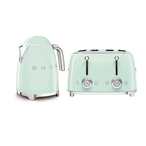 Image of Smeg 50’s Style Retro Range Breakfast Set, 1.7L 3000W Kettle and Multi-Functional Control 4-Slice 2000W Toaster, Pastel Green, KLF03PGUK/ TSF03PGUK