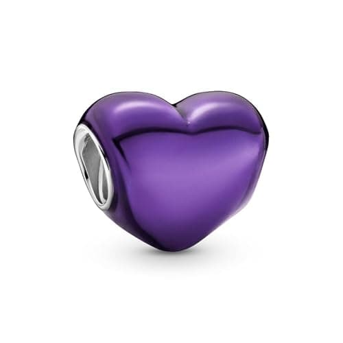 Image of CWOne Designs S925 Sterling Silver Family Moments Love Heart Charm for Pandora Charm Bracelets. (Purple Metallic)