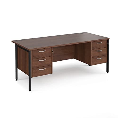 Image of Maestro 25 800 mm Deep Desk With 2 x 3 Drawer Fixed Pedestals & Black H Frame Legs, Walnut, 180 cm