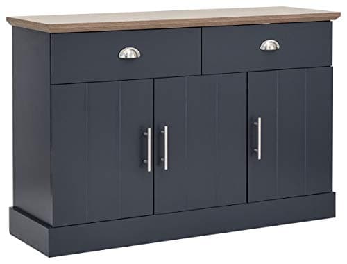 Image of GFW Kendal Sideboard Cabinet Unit 2 Storage Drawers & 3 Door Storage Cupboard, Contemporary Wooden Sideboards For Living Room, Dining Room & Kitchen, Slate Blue & Oak, H-77cm x W-117cm x D-39cm