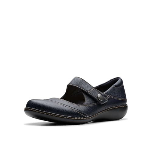 Image of Clarks Women's Ashland Elayne Mary Jane Flat, Navy Dried, 8 UK
