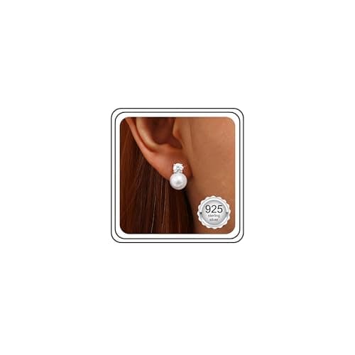 Image of JeweBella Pearl Earrings 925 Sterling Silver Stud Earrings for Women Hypoallergenic 18K Gold Plated Dainty Cubic Zirconia Pearl Drop Dangle Earrings for Wedding Bridal Bridesmaid Gift 6/8/10/12 MM