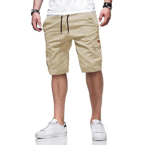 Image of ZOXOZ Men's Cargo Shorts Casual Cotton Multi Pocket Shorts for Summer Chino Short with Classic Pockets for Daily Outfits and Home Comfort Beige M