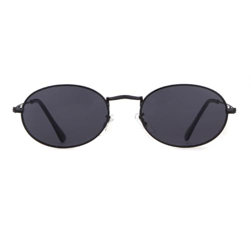 Image of Laurinny Retro Oval Sunglasses for Women Men Vintage 90s Hippie sunglasses Classic Metal Frame Eyeglasses(Black/Grey)