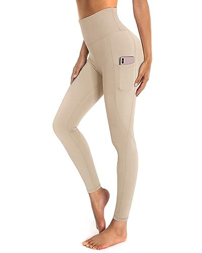 Image of OUGES Womens High Waist Yoga Pants with Pockets Workout Running Gym Leggings(Khaki,M)