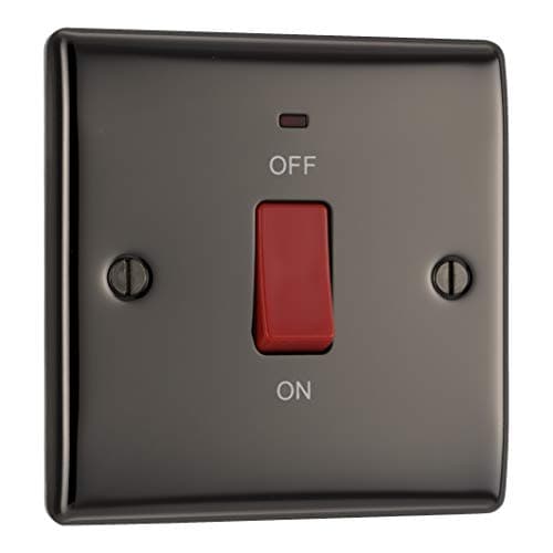 Image of BG Electrical Cooker Control Switch Unit with LED Power Indicator, Single Plate, Double Pole, Nexus Metal, Black Nickel, 45A, NBN74