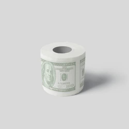 Image of Scratch Cash Toilet Paper - Banknote on Toilet Paper, 100 $ on Toilet Paper, Printed Roll, Idea for Gifts and Jokes