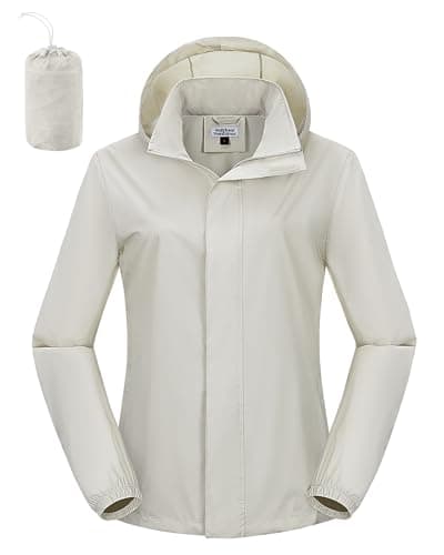 Image of Outdoor Ventures Women's Raincoat Waterproof Rain Jacket Foldaway Hood Cycling Jacket Lightweight Packable Functional Windbreaker For Walking Hiking Beige S