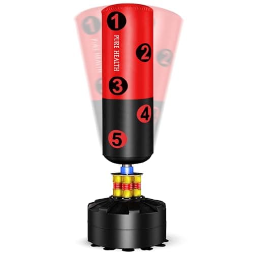 Image of Free Standing Boxing Punch Bag, Heavy Duty Punching Bag Stand with Suction Cup Base- Boxing Fitness MMA Home Gym - Pedestal Bags Stand Kickboxing (Black Red)
