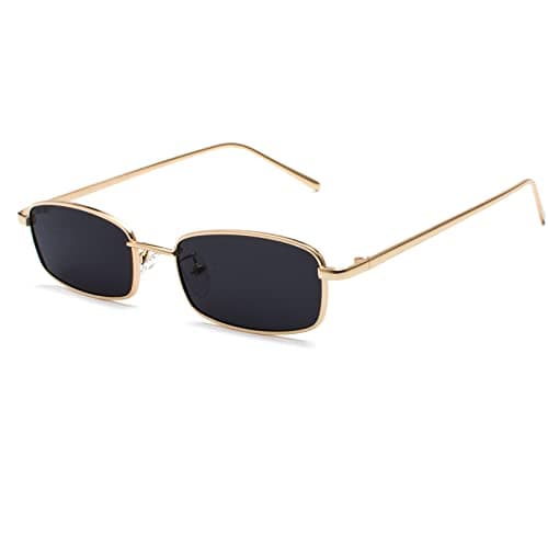 Image of Ggpyyon Vintage Narrow Rectangle Sunglasses for Women Men, Retro 90s Small Metal Frame Square Glasses Candy Colors(Gold/Grey)