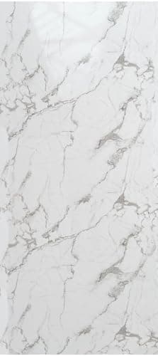 Image of Built Right PVC Shower Wall Panels 1m x 2.4m Waterproof Bathroom Wall Panels 10mm Thick Decorative PVC Wall Cladding Splash Panels for Shower, Bathroom & Wet Rooms (Gloss Carrara White Marble SP30)