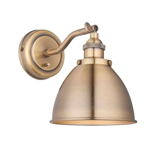 Image of National Lighting Decorative Antique Brass Single E14 LED Compatible Wall Light | Brushed Brass Plate & Resto Style | Dimmable - Wall Light for Bedroom Livingroom Dining-Room Hallway