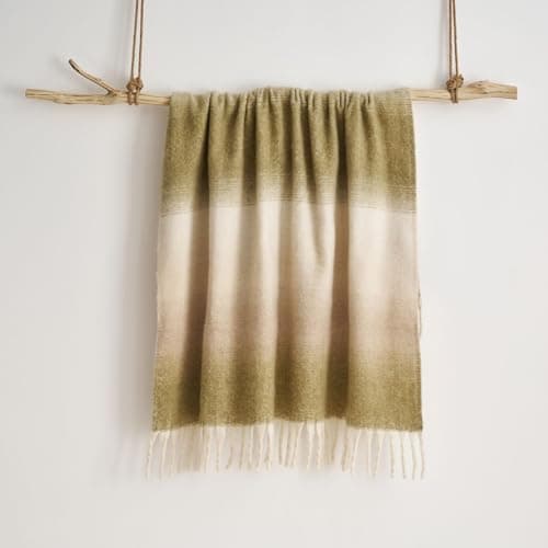 Image of Ombre Design Faux Mohair Throw 130 x 170cm – Luxury Super Soft Fringed Sofa Blanket, Large Size, Easy Care, Machine Washable, 100% Polyester (Green)