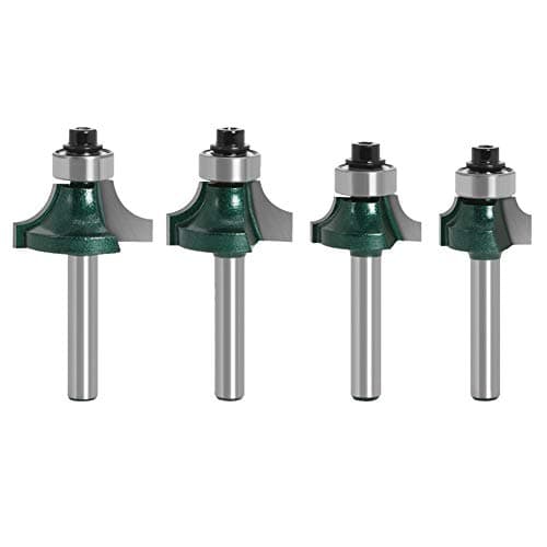 Image of Gasea 4pcs 1/4" Shank Round Over Edging Router Bit Set, 5/16" 3/16" 1/4" 1/8" Radius Corner Rounding Edge-Forming Corner Woodworking Milling Cutter Tool