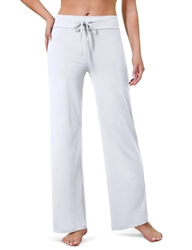 Image of VALANDY Creamlush Wide Leg Pants Woman Drawstring Pajamas Lounge Pants Loose Comfy Sleepwear Casual Yoga White