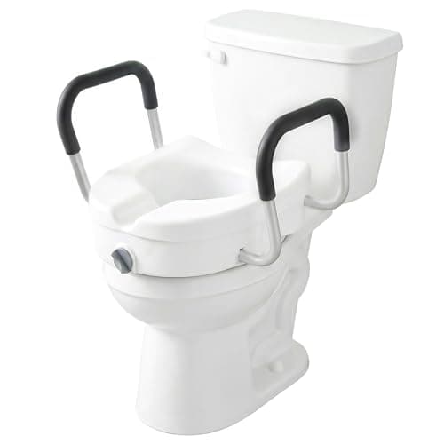 Image of Levede Raised Toilet Seat with Handles, Height Adjustable Toilet Seat Riser 4.7 Inch, Adjustable Width 45–55cm, Sturdy Aluminium Frame, Raised Toilet Seats for Elderly, Disabled & Recovery Support