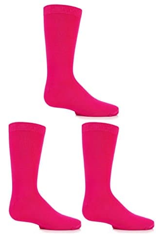 Image of SockShop Boys and Girls 3 Pair Plain Bamboo Socks with Comfort Cuff and Handlinked Toes - Bright Pink 12.5-3.5 (8-12 Years)