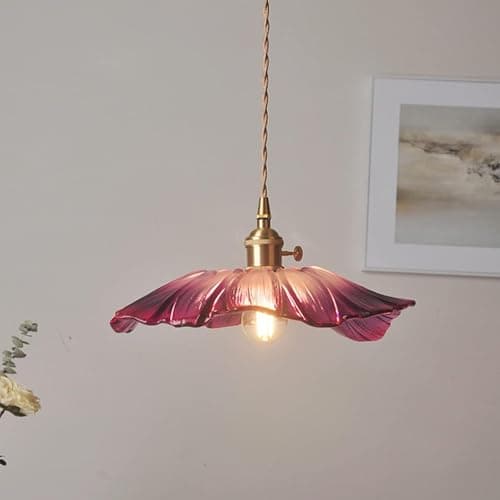 Image of Pendant Light Vintage LED Glass Purple Flower Chandelier Bar Bedroom Copper Hanging Lamp Home Indoor Porch Lighting Luminaries E27 Bulb Kitchen Living Room 1.5m Wire Adjustable Lamps Anniversary