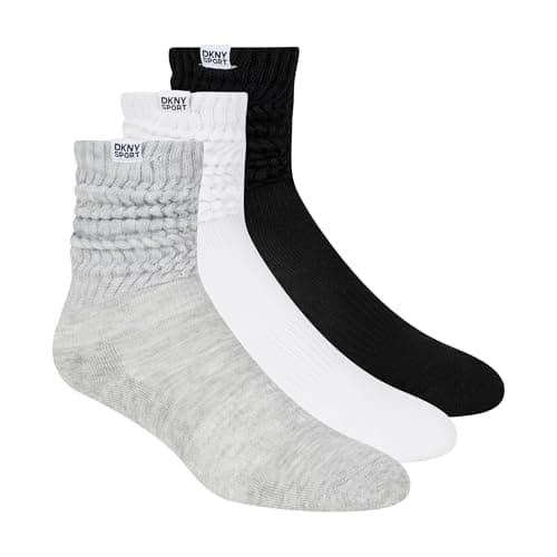 Image of DKNY Women's 3 Pack Slouch Crew Socks, Grey/White/Black, 8-10 UK