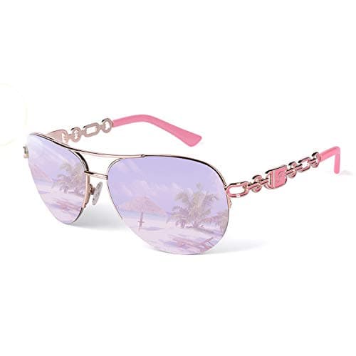 Image of FONHCOO Sunglasses for Women Men Mirrored Sunglasses Oversized Metal Frame UV400 (PINK)