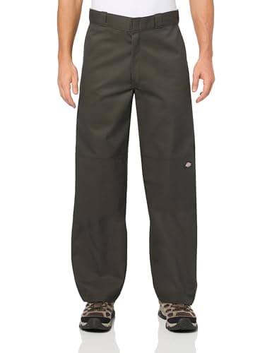 Image of Dickies Men's Loose Fit Double Knee Work Pants Business Casual, Olive Green, 34W x 32L