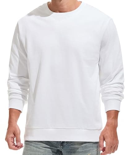 Image of RONOMO men's sweater 100% cotton round neck sweater men's hat long sleeved casual sweater(CLW Weiß L)