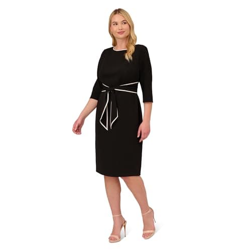 Image of Adrianna Papell Women's Tipped Crepe Tie Dress, Black Ivory, 10