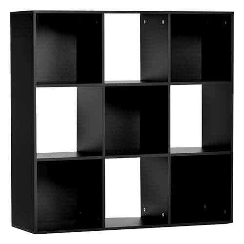 Image of HOMCOM 3-tier 9 Cubes Storage Unit Particle Board Cupboard Bookcase Organiser Home Office Shelves, Black