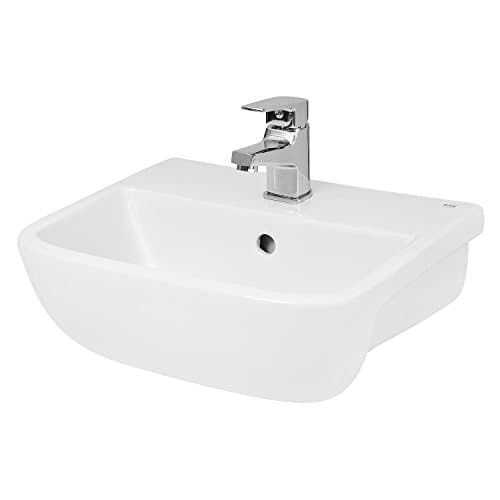 Image of Hudson Reed SRB004 Aria | Modern Bathroom 1 Tap Hole Soft Square Compact Semi Recessed Ceramic Basin for Countertop Units, 175mm x 420mm, White