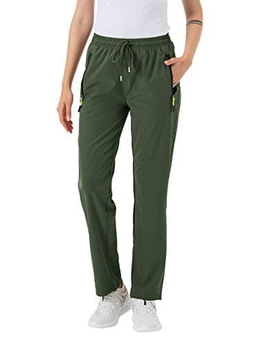 Image of donhobo Womens Walking Trousers Elastic Wasit Lightweight Hiking Trouser for Women Quick Dry Ladies Cargo Pants Casual Joggers with Zip Pockets(Green XL)