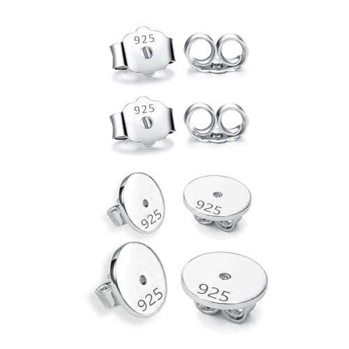 Image of 4Pairs 925 Sterling Silver Earrings Backs Replacements for Studs, Secure Earring Backings for Posts, Hypoallergenic Earring Safety Locking Butterfly Ear Backs 5mm Large Flat Earrings Stoppers 6/8mm