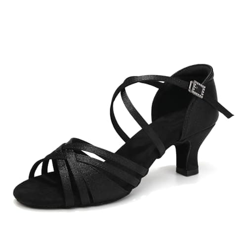 Image of Uonpie Latin Ballroom Dance Shoes for Women Open Toe Salsa Shoes 2 Inch Heel,Black,40EU/7UK