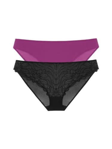 Image of DORINA ANGIE Two-Piece Pack of Briefs – Lace & Micro Fabric, Everyday Comfort, Black and Fuchsia