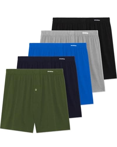 Image of FM London 5-pack Mens Boxers Loose Fit - Super Soft 100% Cotton Underwear Solid colours with Button Fly and Comfort Stretch Waistband Dark Assorted M