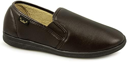 Image of Dr Keller CHRISTOF Mens Faux Leather Wide Fit Full Slippers Brown UK 11