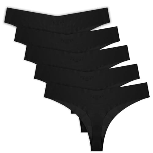 Image of Yolev 5 Pack Seamless Thongs for Women No Show Thong Invisible V-waisted Panties Underwear (Black-M)