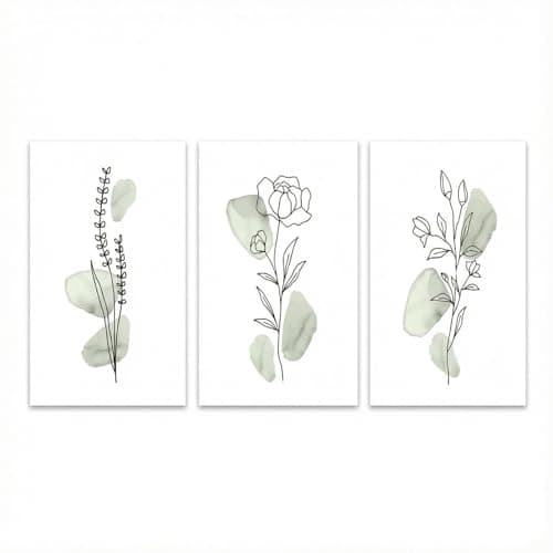 Image of Wall art set of 3, Canvas wall art,Boho sage green pictures for bedroom decor, Mini canvas prints posters 30x40cm, Living Room Decorative Painting. (Frameless, Pale Green Flowers, 30 * 40cm)