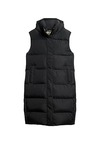 Image of Superdry Women's LONGLINE HOODED PUFFER GILET A7 - Gilet, Black,