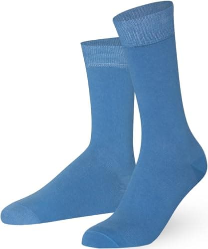 Image of Mysocks Finest Cotton Dress Socks for Men Women - Super Soft Breathable Plain Blue Crew Socks for Business Casual Looks Blue 7-11