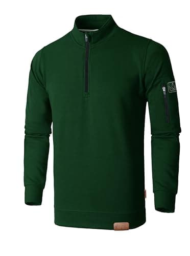 Image of JRC Just Royal Clothing Mens Quarter Zip Mock Neck Fleece Jumpers with Sleeve Zip Pocket, Casual 1/4 Zip Sweatshirts, Pullover, Sweater (Bottle Green, L)