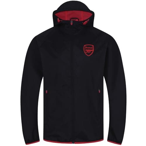 Image of Arsenal FC Official Gift Mens Shower Jacket Windbreaker Peaked Hood Black Medium