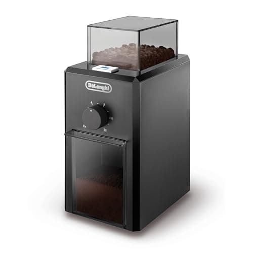 Image of De'Longhi Electric Coffee Grinder, 110W, Burr Grinding System, 12 Settings, Stainless Steel Blade, 12 Cup Capacity, 120g Bean Container, Removable Transparent Lid – KG79, Black