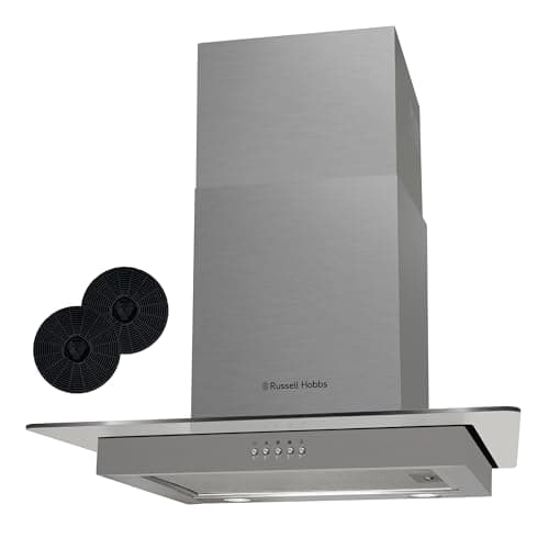 Image of Russell Hobbs 60cm Flat Glass Cooker Hood, 3 Speed Settings, Washable Filters, ECO LED Lights, Low Noise, Extraction and Recirculation, Premium Push Button Controls, Stainless Steel RHFGCH601SS
