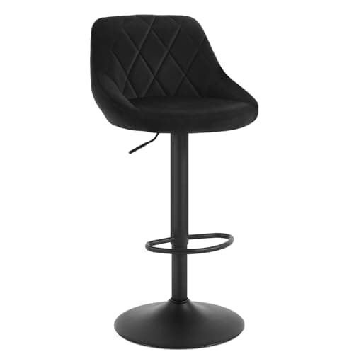 Image of WOLTU Bar Stool, Swivel Breakfast Stools with Backrest and Footrest, Height Adjustable Kitchen Island Barstool, Non-Slip Metal Base, Velvet, Black