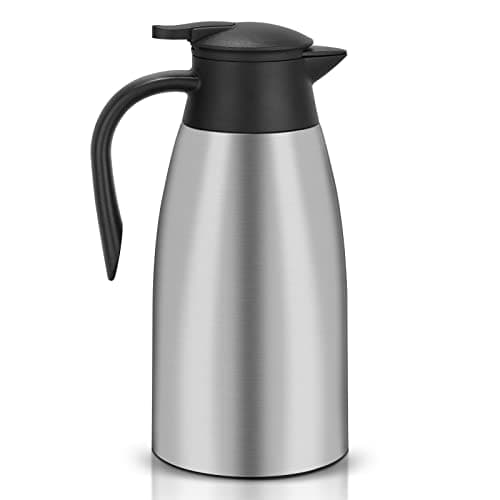 Image of 2 Litre 304 Stainless Steel Thermal Carafe, Double Wall Insulated Vacuum Jug, Coffee Pot with Press Button Top, 6 Hrs Heat & Cold Retention, for Coffee, Milk, Tea, Beverage etc (Silver)