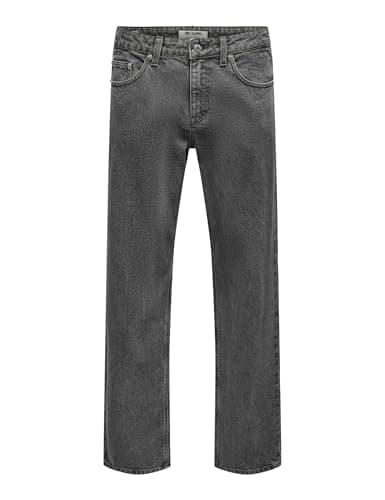 Image of ONLY & SONS Mens Onsedge Straight 7901 Ey Box PIM Jeans, Light Grey Denim, 36W / 32L UK