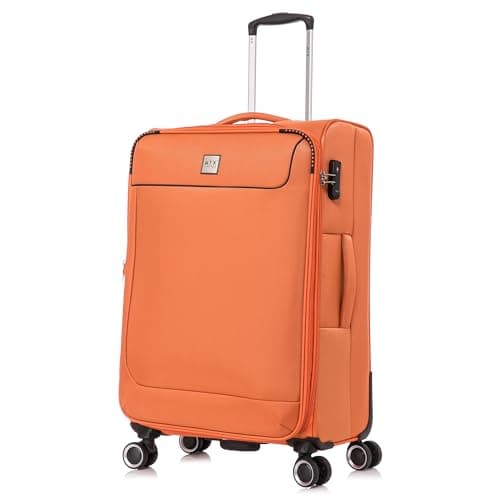 Image of ATX Luggage Medium Suitcase Expandable Soft Shell Durable Lightweight Hold Check in Trolley Case Bag with 4 Wheels Built-in TSA Lock (Orange/Black, 73 Liter)